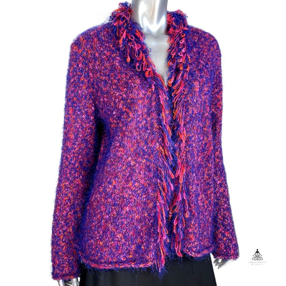 Easy Spirit Purple Fringe Open Front Cardigan M